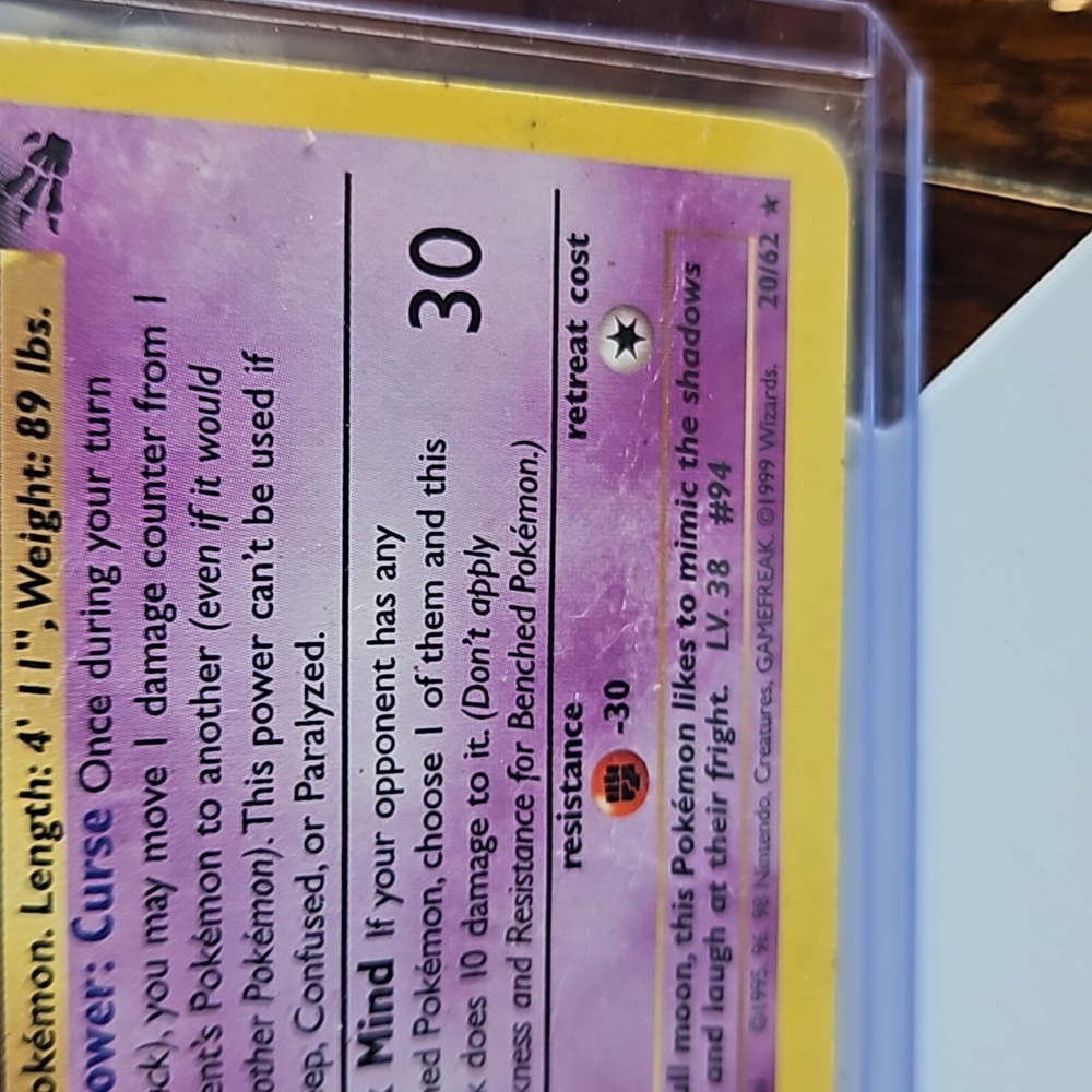 Pokemon~Vintage 1999 Rare Gengar 20/62 FOSSIL - Picture 6 of 7